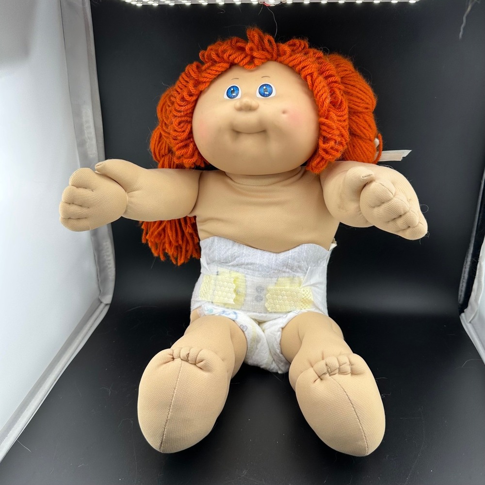 Vtg Cabbage Patch Kids 1986 Girl HM8 OK Factory Blue Eyes Red 2 Braids READ